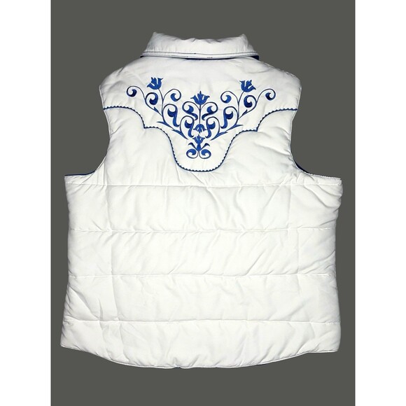 Roper Reversible Quilted Puffer Vest Size XL White Blue Embroidered Western Barn - Picture 4 of 11